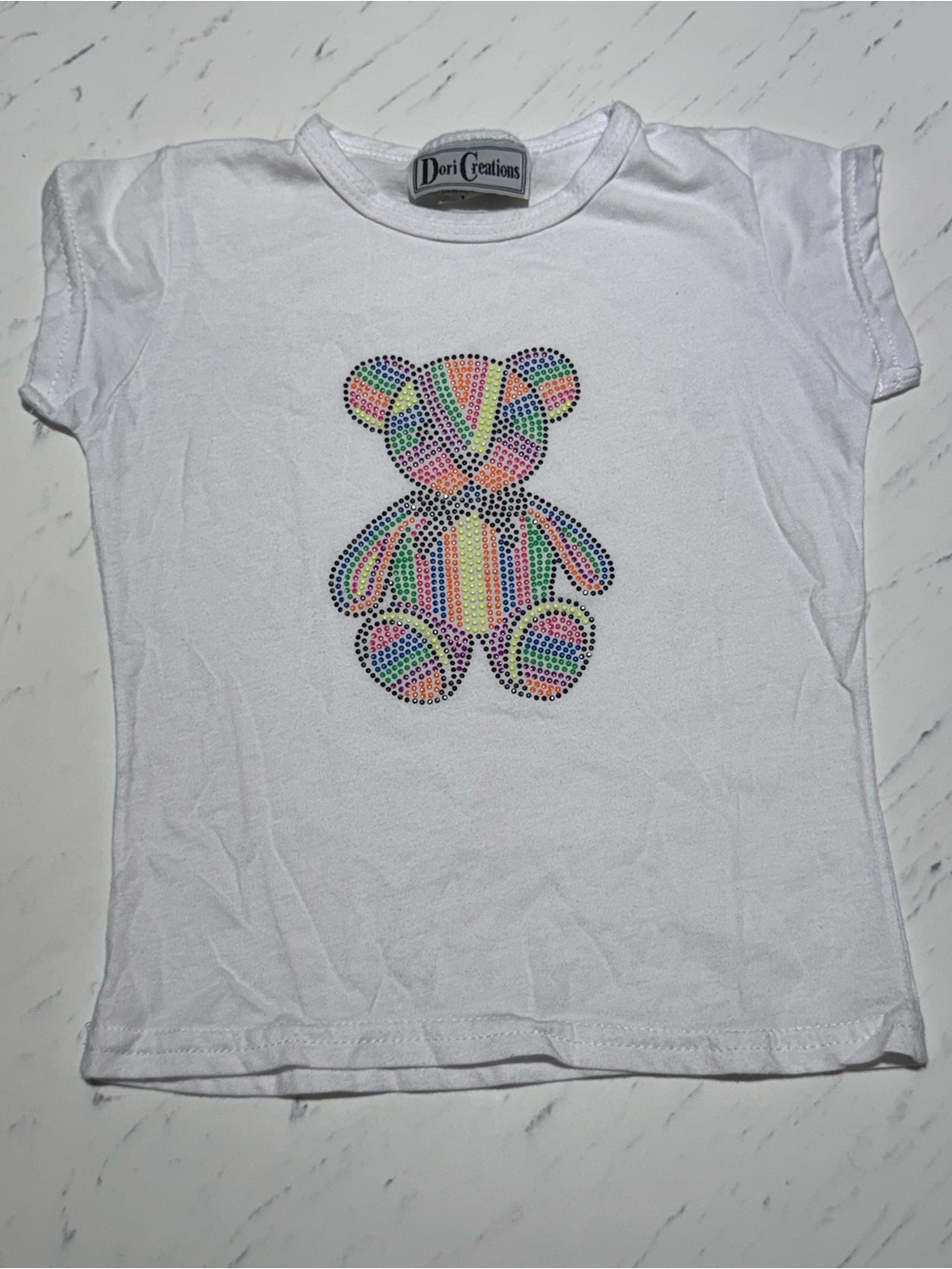 Dori Creations Girls White Tee with Rainbow Rhinestone Gummy Bear 3T